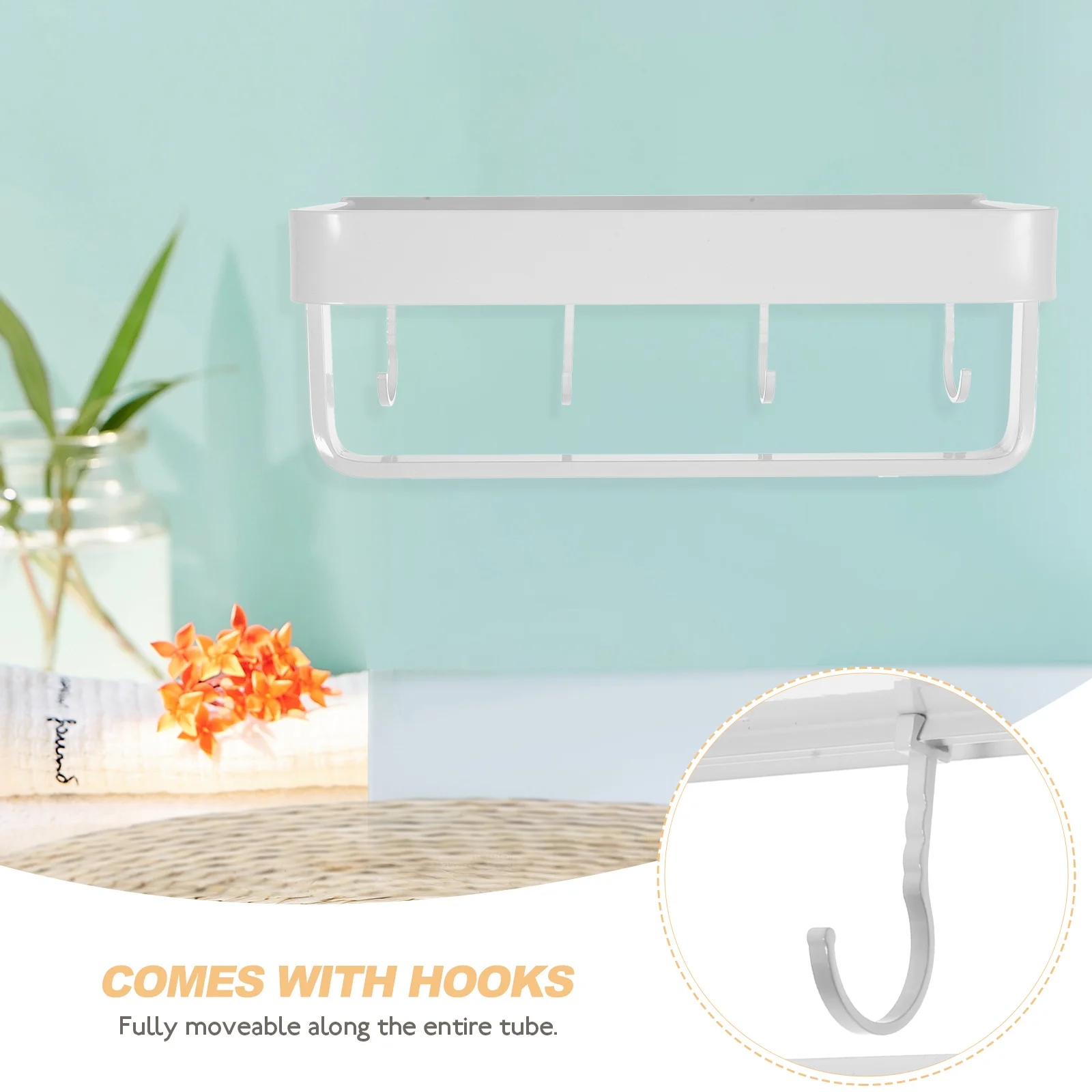 

Rod Rack Hook 30cm Aluminum Bath Shelf White Wall Mounted Non drilling Bathroom Accessory Shower Hooks Inside Towel
