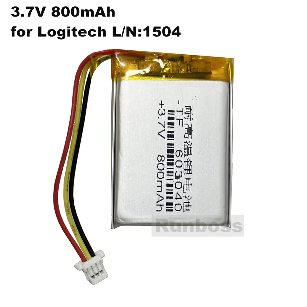 

New 3.7V 800mAh 533-000125 603040 1.0mm 3Pin Mouse Battery for Logitech L/N:1504 Batteries