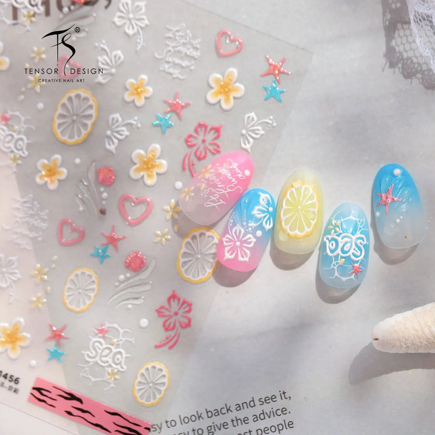 

Summer Frangipani Lemon Slices Starfish Shell Love Heart 3D Self Adhesive Nail Art Stickers Vacation Style Sweet Manicure Decals