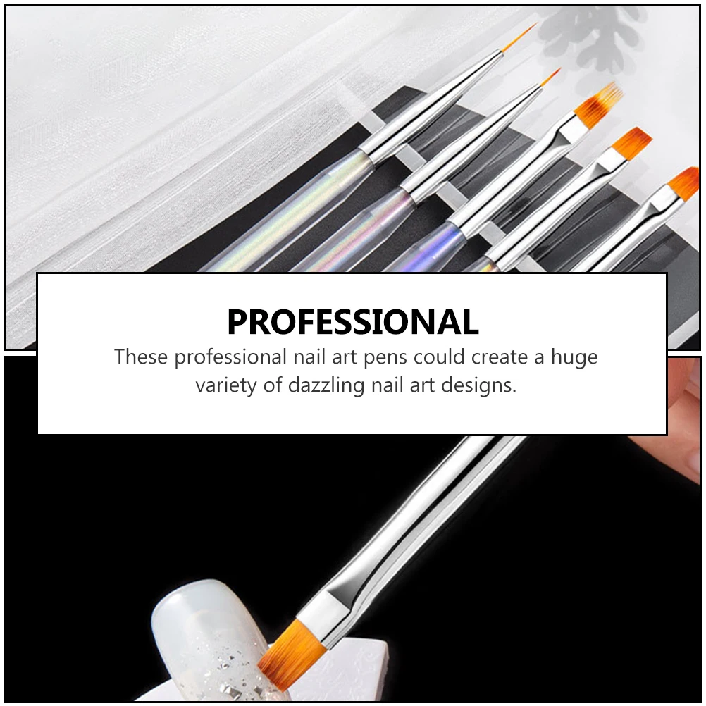

5 Pcs Nail Art Pen Set Fiber Acrylic Brushes Durable Smooth Professional DIY Manicure Supplies Painting Gel Nails Tools