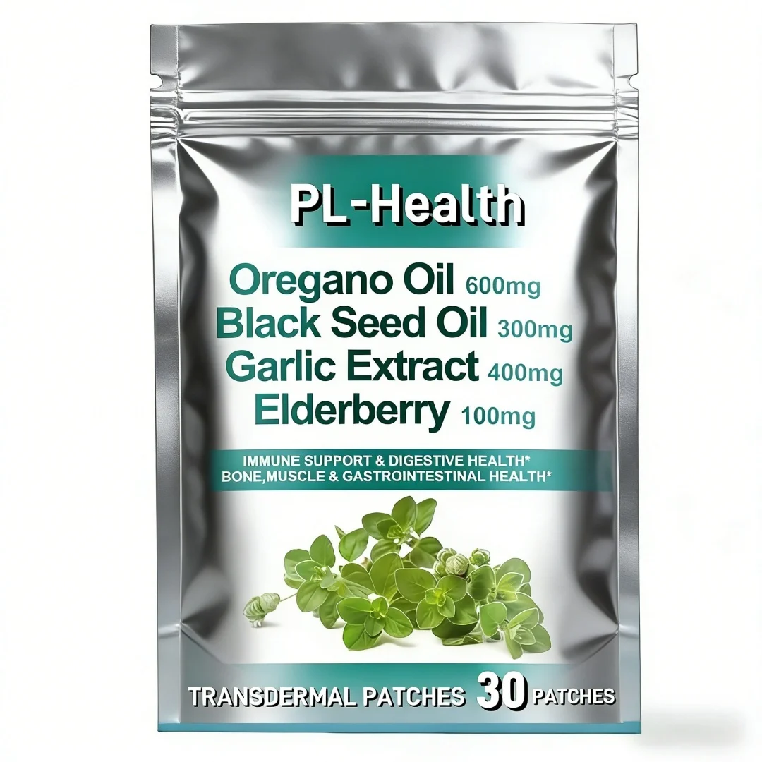 30 Patches Oregano Oil Transdermal Patches with Black Seed Oil Garlic Elderberry - Immune & Digestive Support