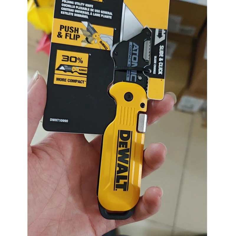 DEWALT DWHT10990 ATOMIC Compact Series Folding Utility Knife, 30%More Compact, Push and Flip One-Handed Open, Quick-Change Blade
