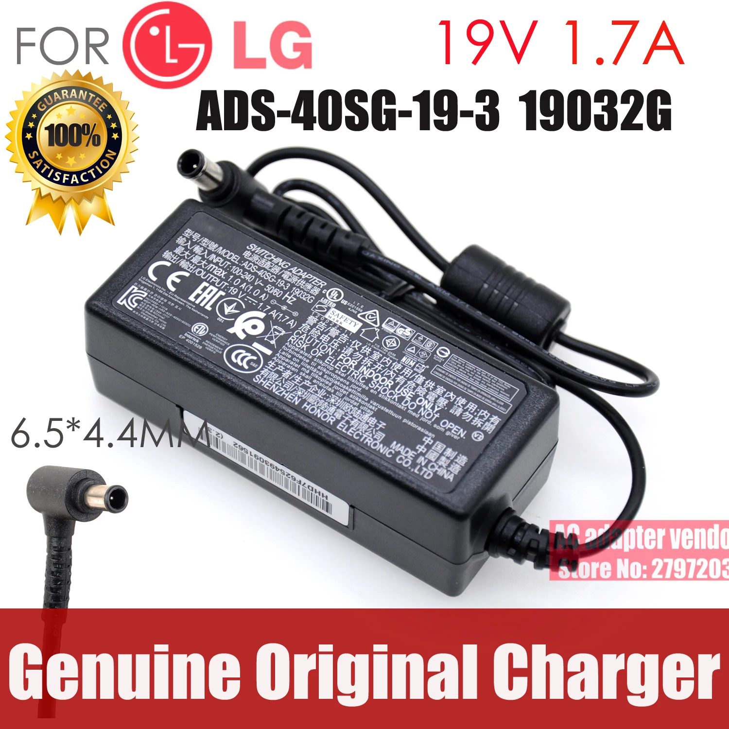 

new Original FOR LG 19V 1.7A ADS-40SG-19-3 19032G AC adapter Power supply Charger cord