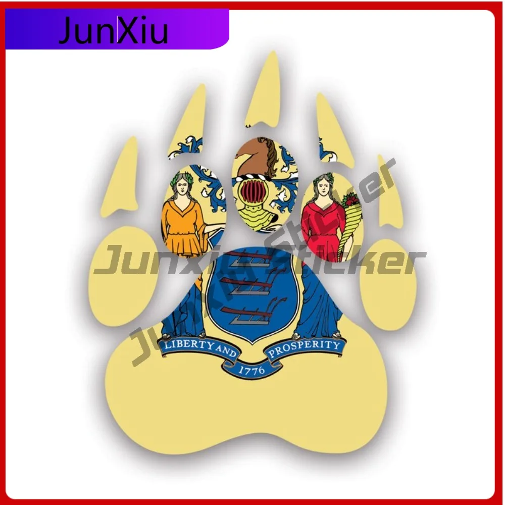 

New Jersey State Bear Print Shaped Sticker Creative Decals Grizzly Track Tracks Polar Outdoors Explore Hiking Camping State Flag