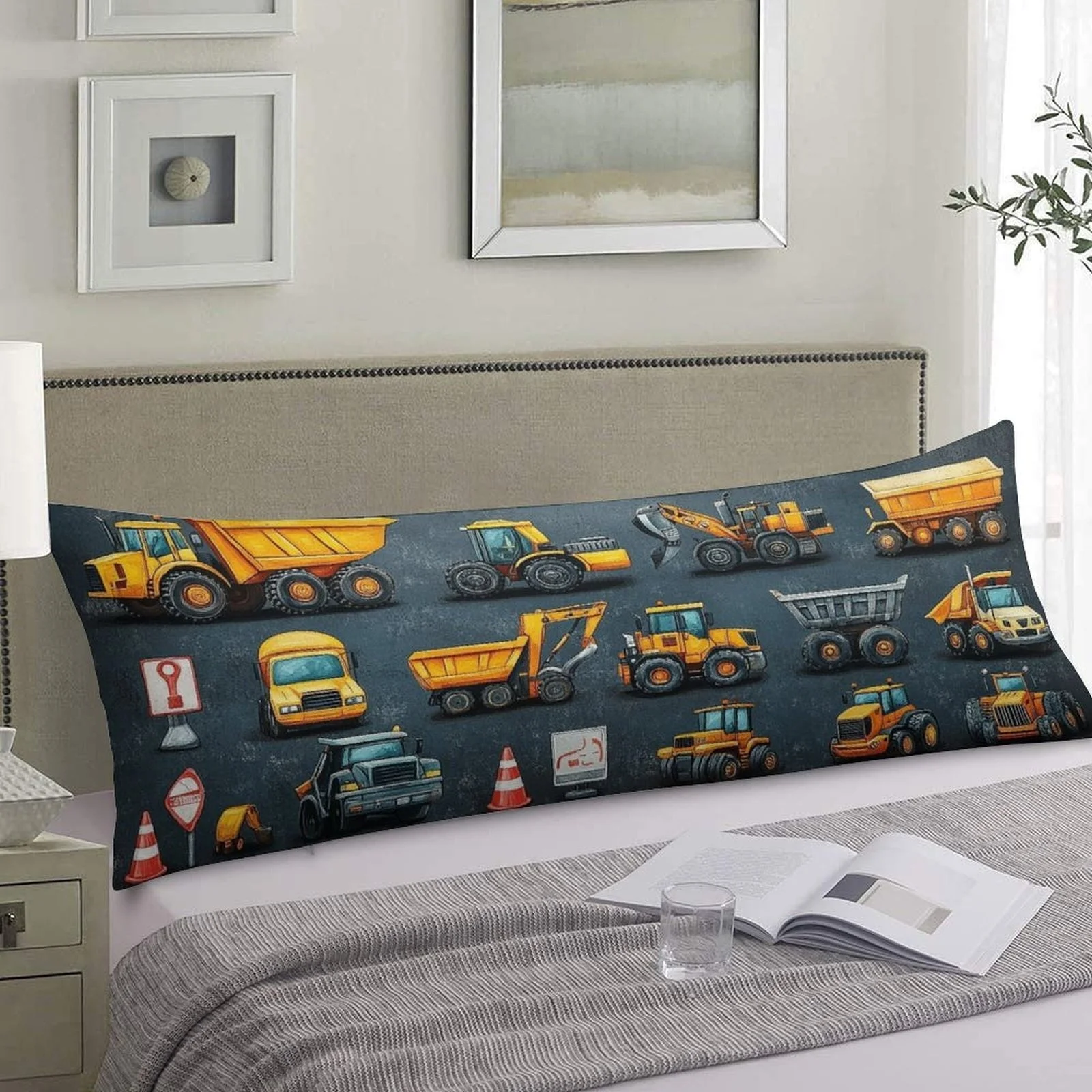 Engineering Vehicle Themed Body Pillow Cover, Fashionable Plush Design, Soft And Comfortable Double-Sided Printed, Suitable for