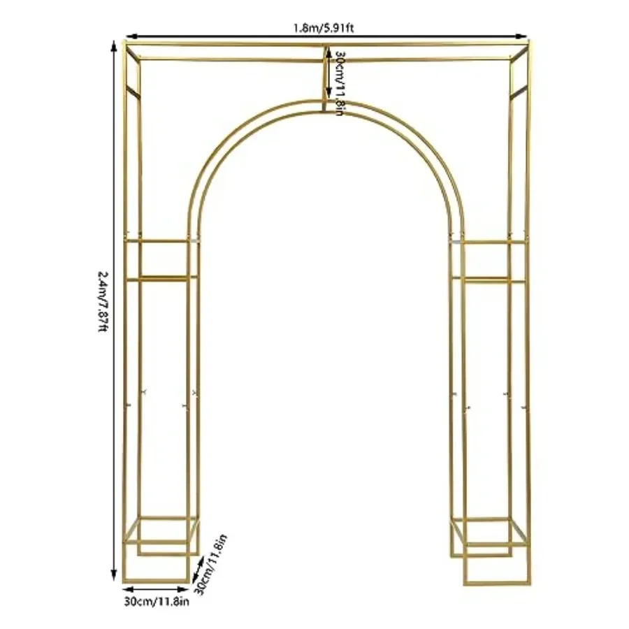 Wedding Arch Backdrop Stand for Garden Photo Booth, Gold Metal Frame, 5.91 x 7.87FT Square Balloon Arch Stand with Sheer Fabric