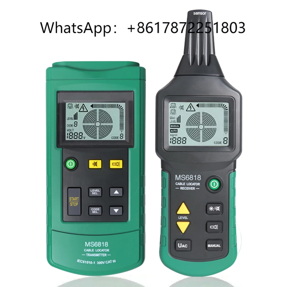 

MS6818 Portable Professional Wire Cable Tracker Metal Pipe Locator Detector Tester Line Tracker Voltage 12~400V Transmitter