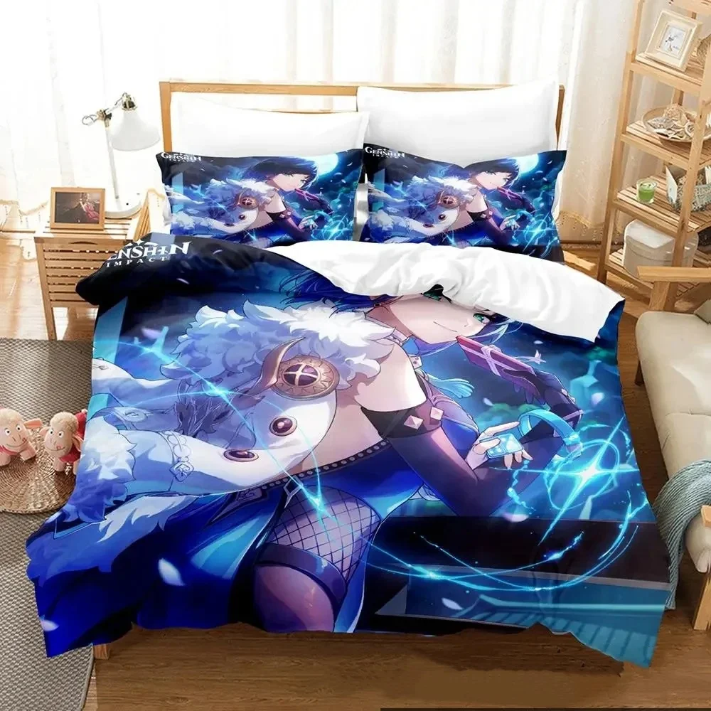 

3D Print Anime Game Yelan Genshin Impact Bedding Set Boys Girls Twin Queen King Size Duvet Cover Pillowcase Bed boys Adult