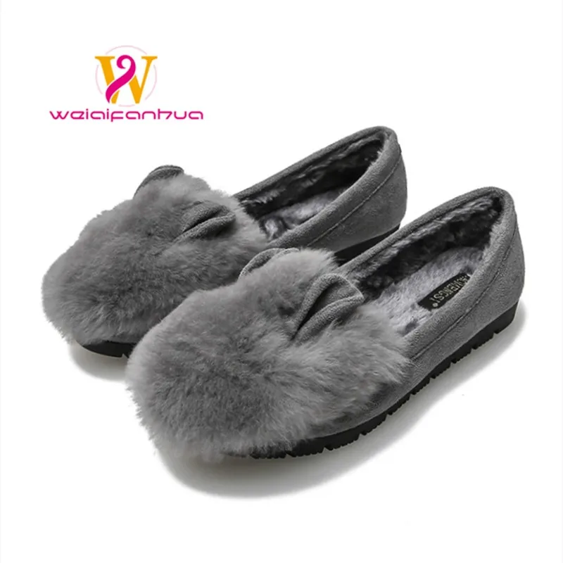 

Women's Shoes 2025 New Style Rabbit Fur Flat Shoes, Warm Bean Shoes, Thick-soled Height-increasing Fur Shoes Luxury Shoes Women
