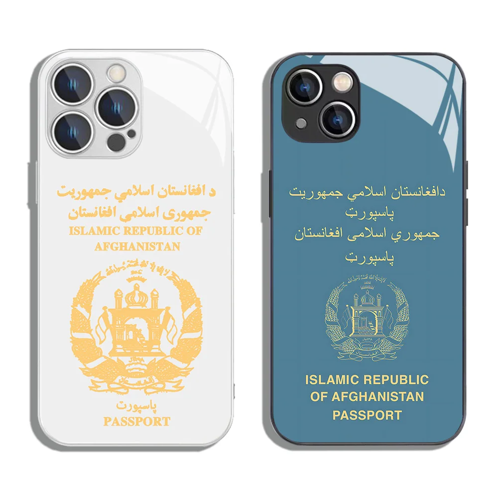 Afghanistan Passport Metallic-Color Phone Case For iPhone X XR XS 16 15 14 13 12 Mini 11 Pro Max 7 8 SE20 Plus Glass Hard Cover