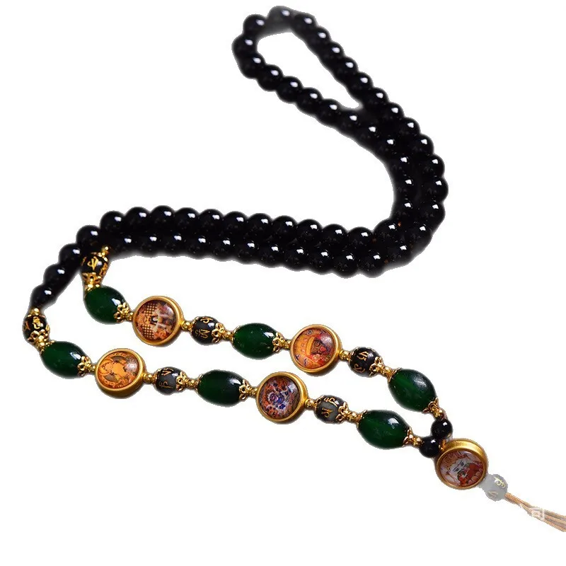 جديد التايلاندية البوذية العلامة التجارية الألعاب الثقافية Tangka Wuye حبال معلقة البلوزات سلاسل العقيق الأسود القلائد قلادة للرجال محظوظ يهودي