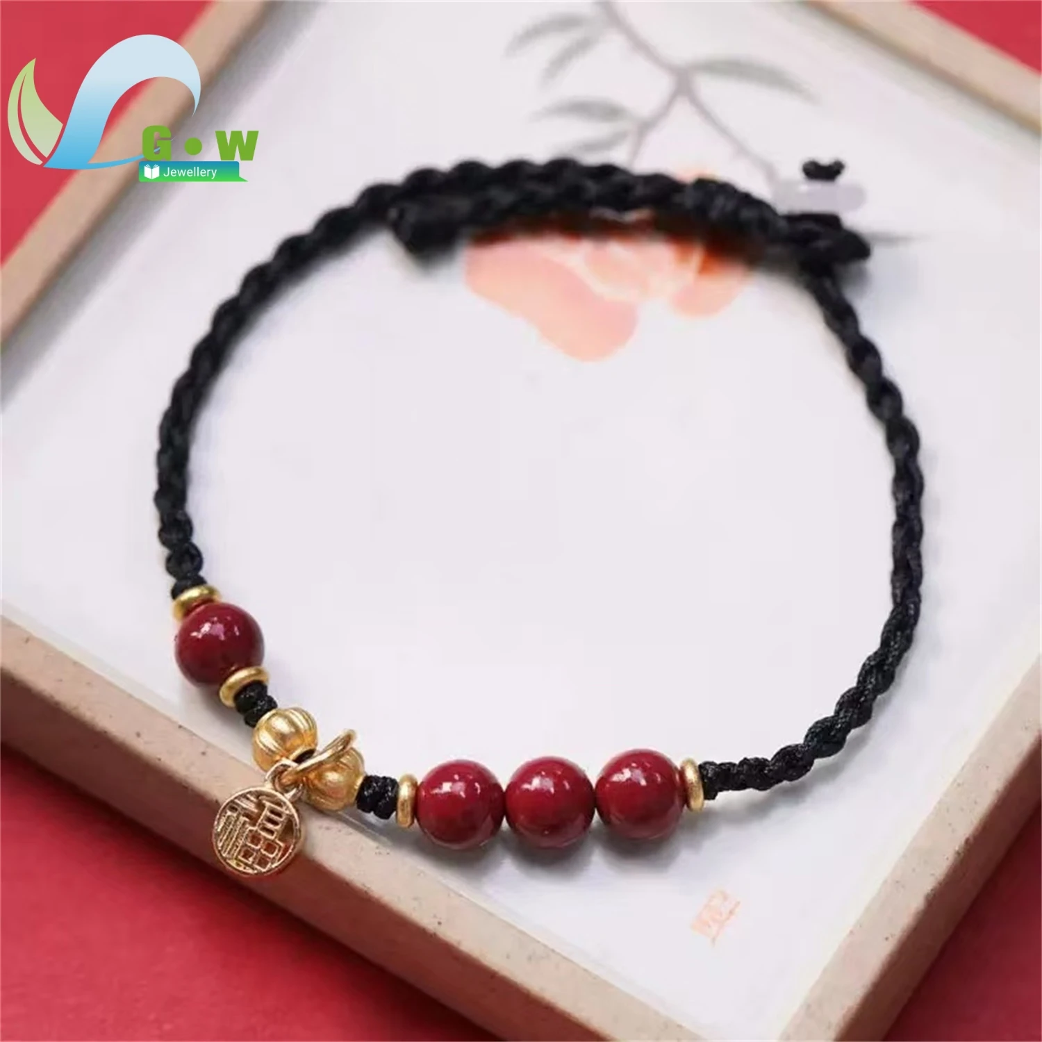 Natural High Content Purple Gold Sand Cinnabar Bracelet Handmade Woven Rope Wristband Unisex Jewelry Protection Charm Gift For