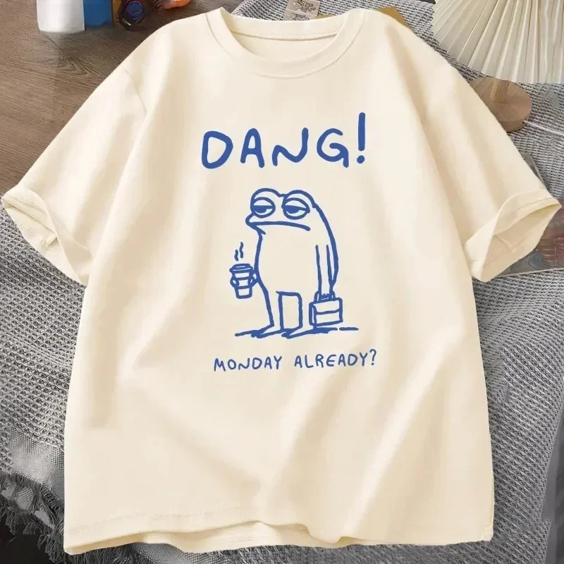 

Female I Love Frog Tee Funny Frog Printed Tshirt Sleeve Clothes Dang Monday Already T Shirt Women Funny Cottagecore