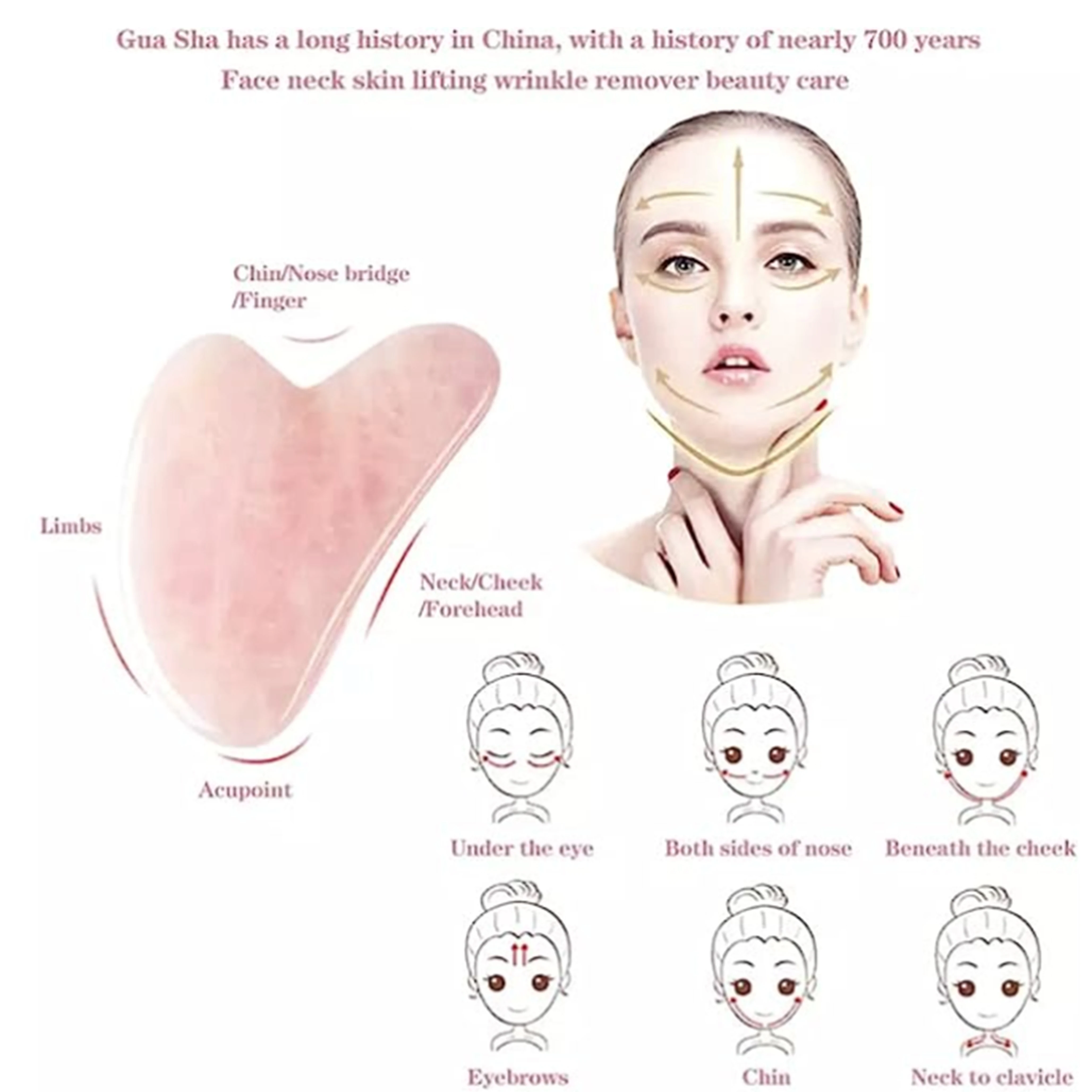 Rose Quartz Gua Sha For Face Massager Skin scraping GuaSha Lifting Natural Jade Massage for Face Gouache Scraper Wrinkle Remover