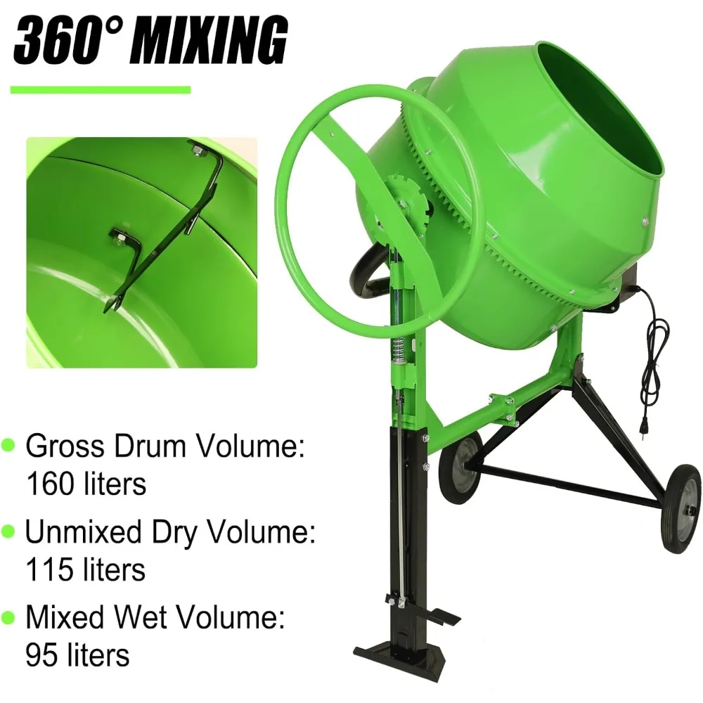 خلاط 5.7 قدم مكعب عربة يدوية محمولة آلة خلط الأسمنت الكهربائية لبذور الملاط الجص