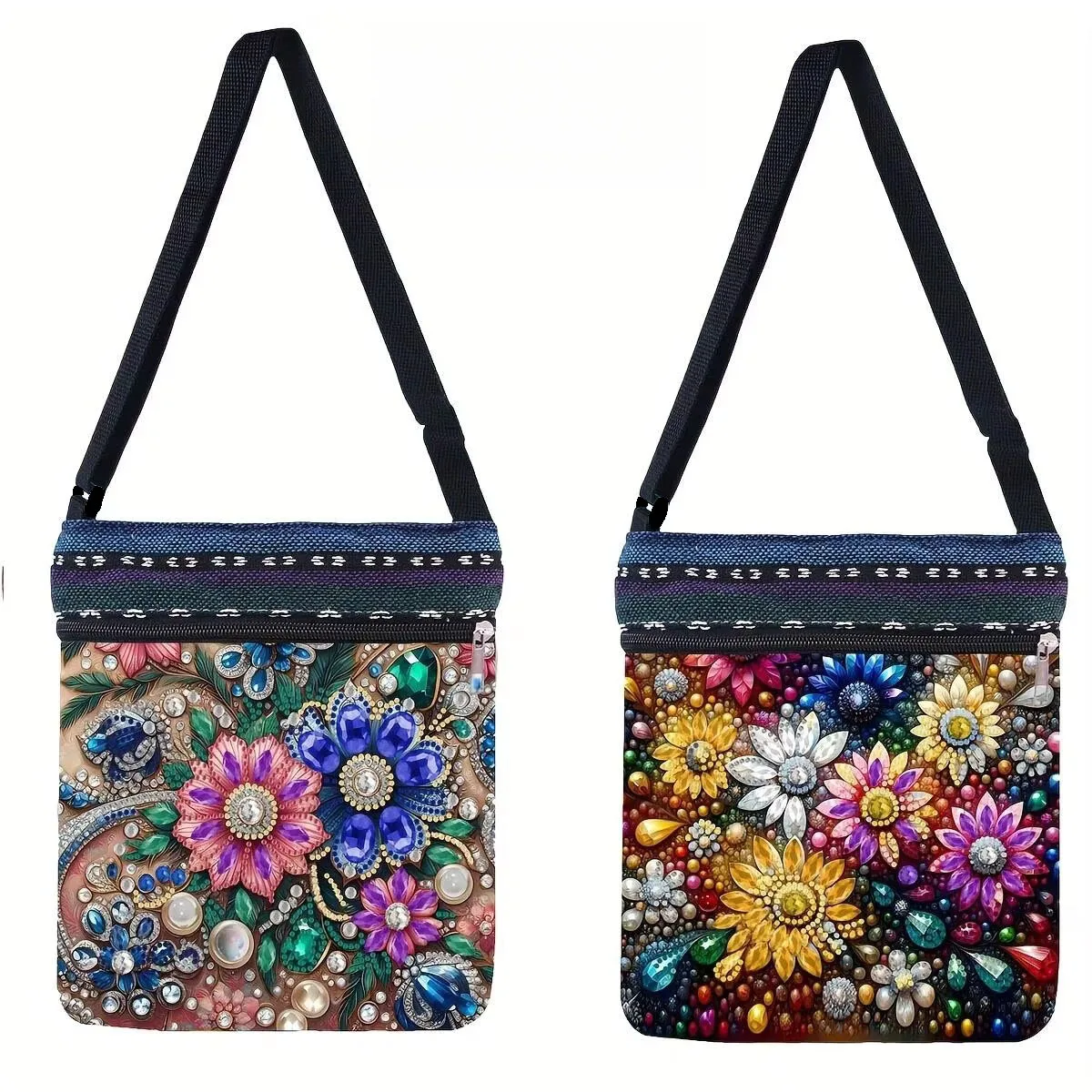 1PC Canvas Flower Diamond Painting Crossbody Bag, Compact & Portable, Proper Capacity for Daily Commute.