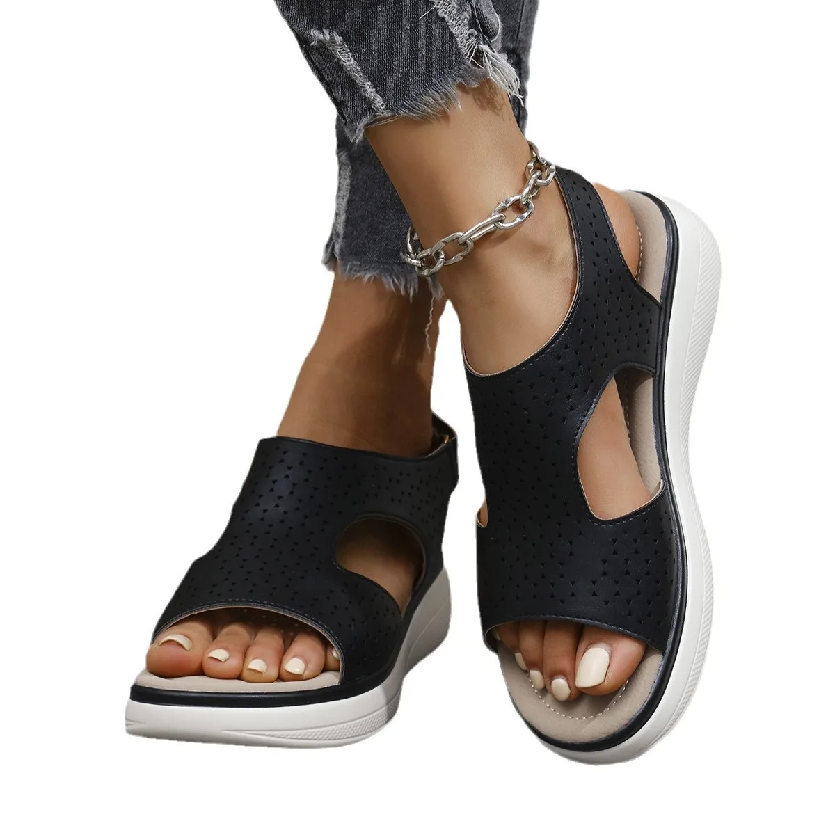 Sandalias de Mujer con punta abierta, moda transpirable, comodidad, compras, zapatos para caminar para Mujer, sandalias con plataforma de verano, zapatos de Mujer de talla grande 43