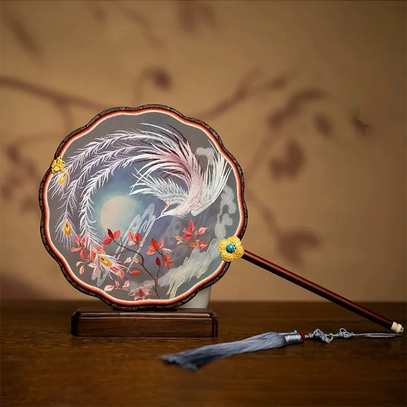 Suzhou Embroidery Fan Chinese Palace Round Fan Handmade Double Sided Embroidered Cultural Creative Gift for Home Decor
