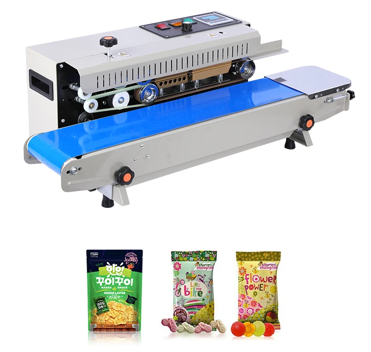 FR-900 Basic Continuous Pouch Bags Band Sealer Machine Heat Sealing Horizontal Digital Temperature Control Sealing Machine