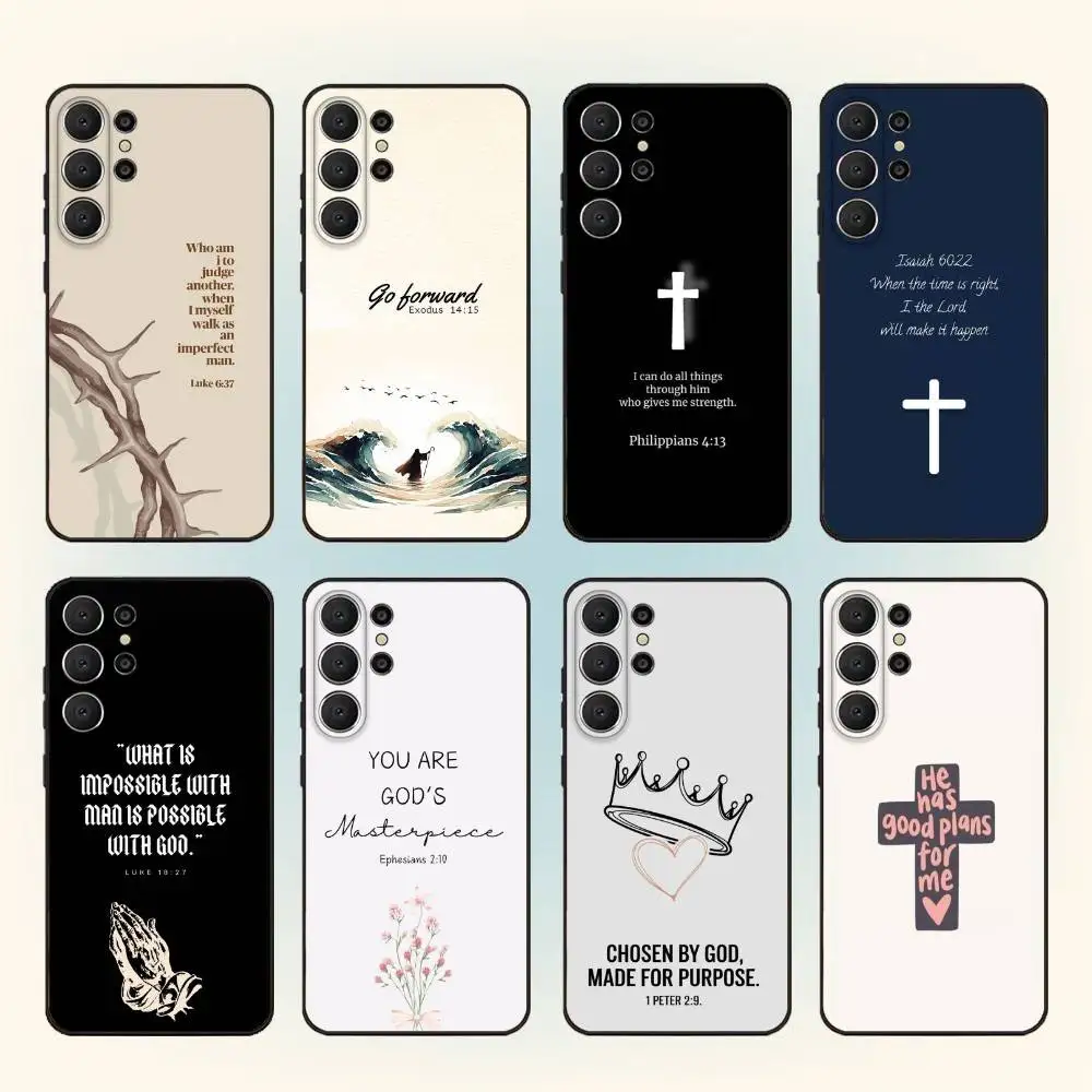 J-Jesus B-Bible Verse Phone Case For Samsung S26,S25,S24,S21,S22,S23,S30,Ultra,S20,FE,Lite,10,9,Black Cover