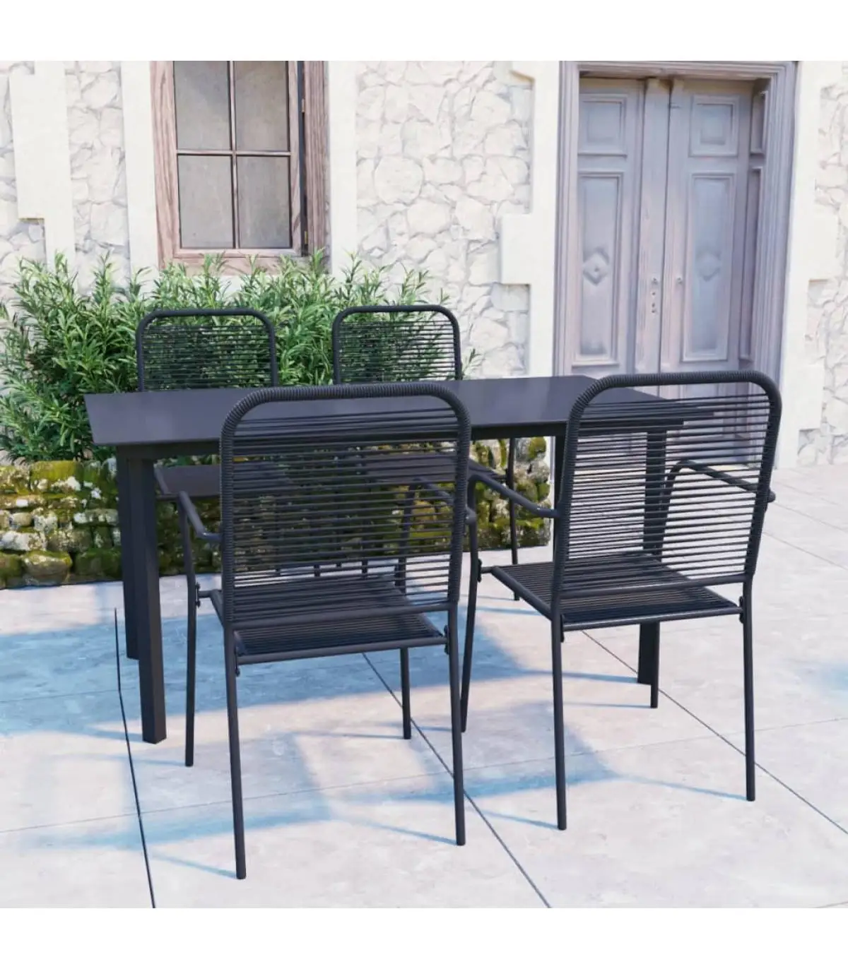 Garden sets 5-piece black steel and glass garden dining Set