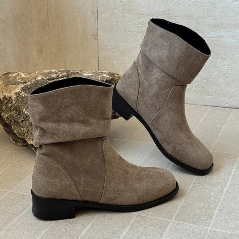 

Ankle Women's Boots Fashion Mid Heels Dress Shoes Suede Designer Woman Short Boots 2025 Winter Casual Walking Boots Para Mujer