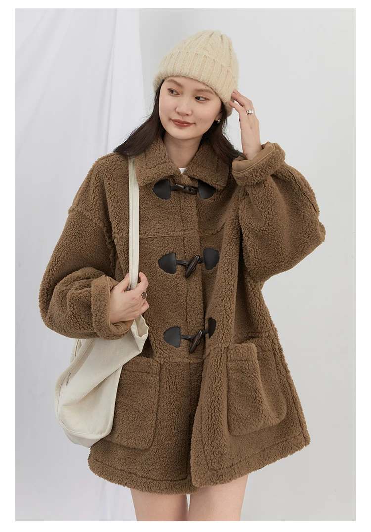 CHIC VEN Women Jackets Loose Thick Warm Outerwear New Horn Buckle Medium Long Plush Jacket Female Coat Autumn Winter 2024