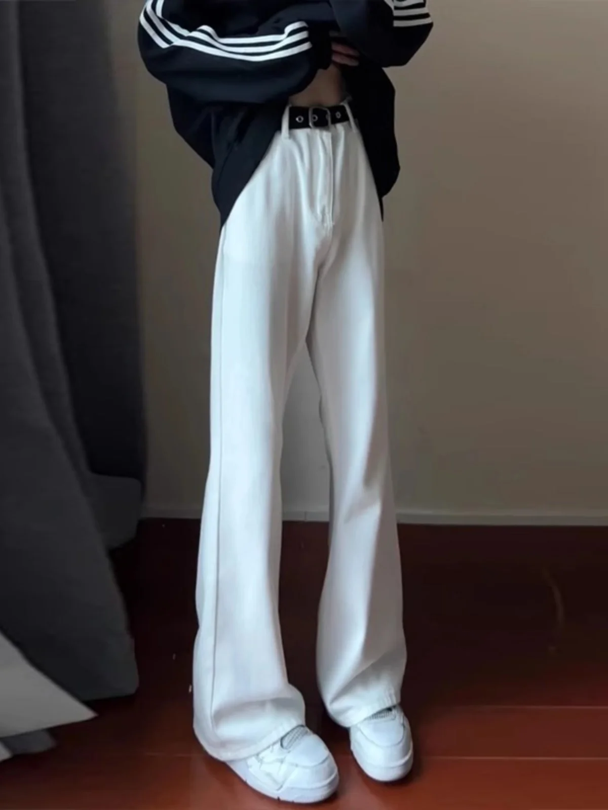 

Белые джинсы с широкими штанинами и подкладкой, мужские, в американском ретро-стиле, прямого кроя, расклешенные, модный бренд, осень-зима, уличный стиль