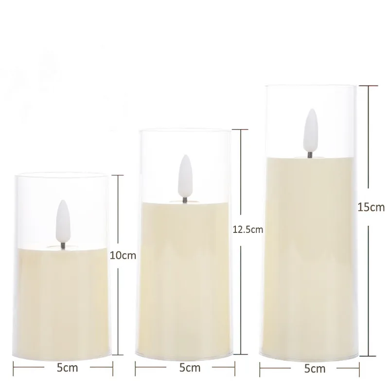 3 Stuks Vlamloze Led Kaarslicht Acryl Kaarsen Bruiloft Warm Witte Batterij Aangedreven Kaarslamp Home Party Kerst Kamer Decor