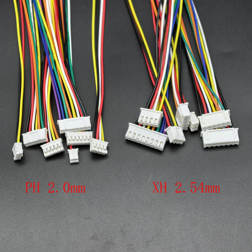 10Pcs JST XH 2.54mm / PH 2.0mm Pitch 2/3/4/5/6/7/8 Pin Single-ended Female Connector With Wire Cable 26AWG PVC Length 10CM