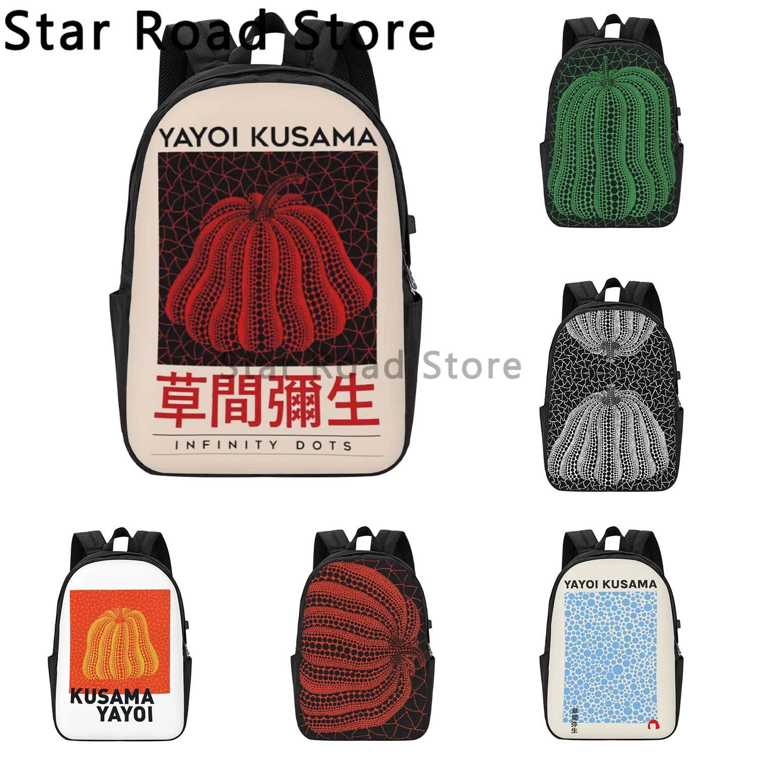 Custom Yayoi Kusama Pumpkin Backpacks Men Women Fashion Bookbag School College Abstract Art Bags for Unisex