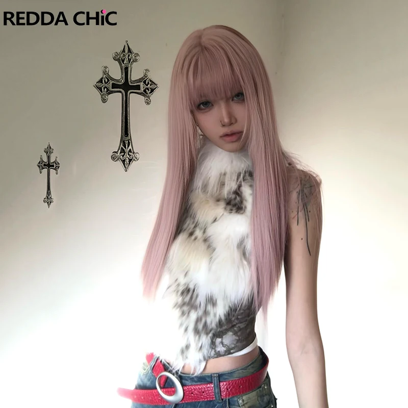 

ReddaChic женский топ с леопардовым меховым воротником и кружевом с цветочным принтом, прозрачная спинка, жилет без рукавов с воротником-стойкой, майка Y2k, уличная одежда в стиле Харадзюку