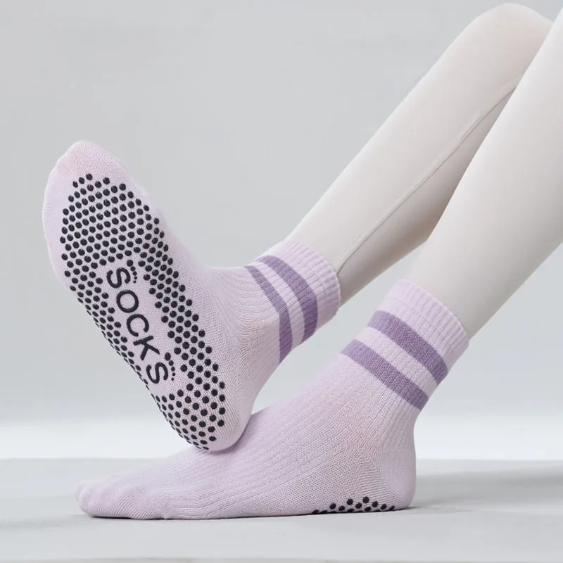 Yoga Sock Women Cotton Stripe Pile Dot Silicone Non-slip Grip Crew Pilates Socks