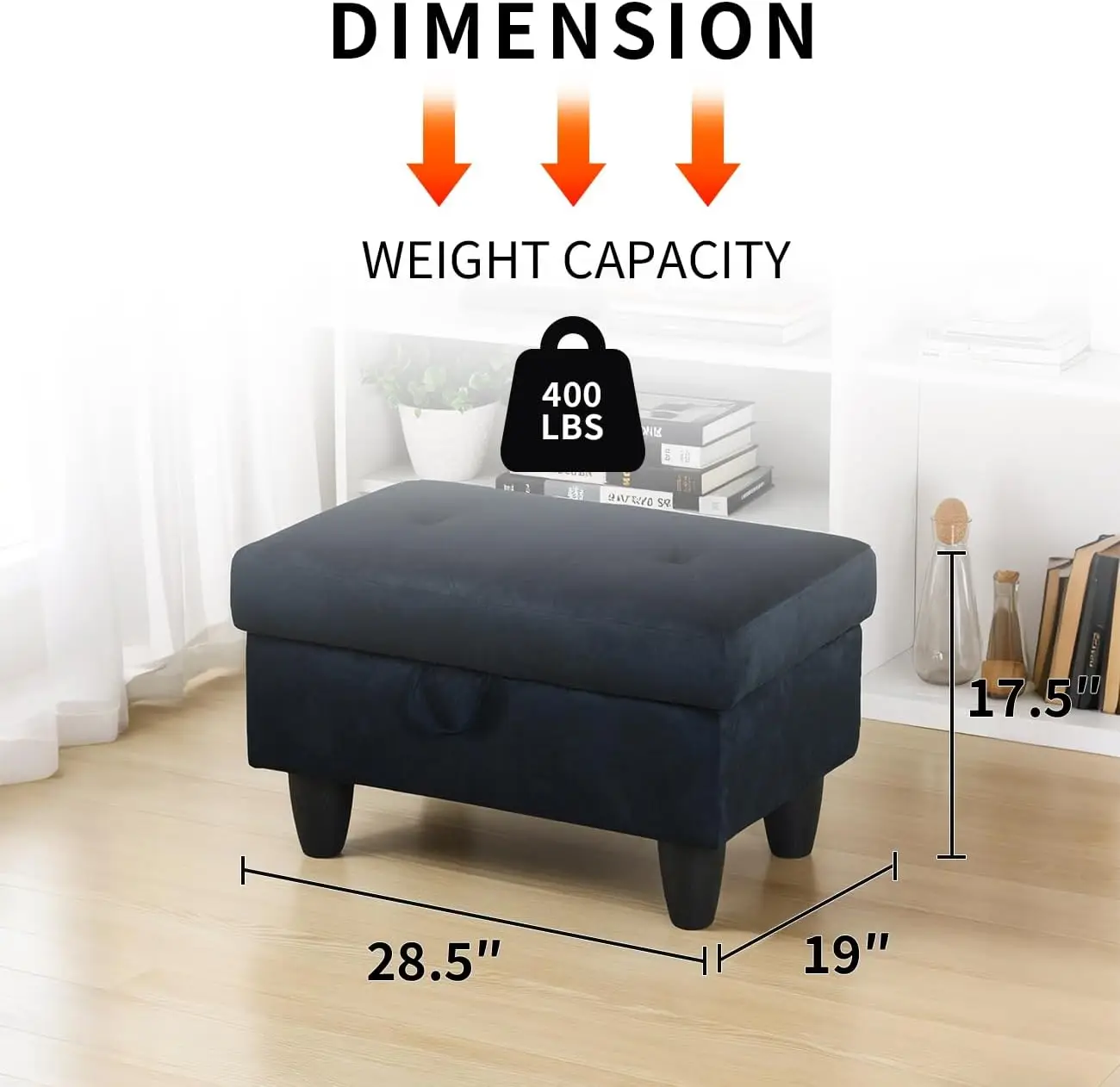 28.5 Inch Large Square Storage Ottoman Bench with Thick Cushion, Foot Rest Footstool and Coffee Table for Entryway, Living Room, Bedroom, Home Decor, RV, Blue Midnight Flannel