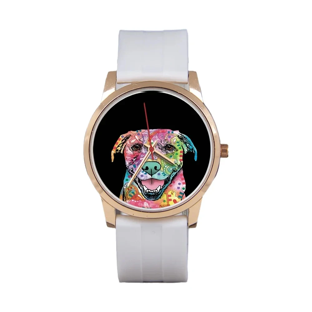 Relojes de Cuarzo de Recuerdo para Hombre, Universales para Hombre y Mujer, Regalo de Lujo en Oro Rosa, Relojes Plateados con Diseño de Perro Pintado, Pulseras con Correa, Reloj