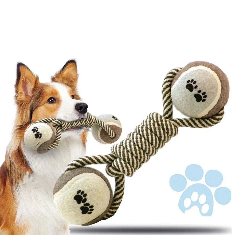 Pet Chew Toys Cotton Rope Tennis Dumbbells - Cotton Dog Tug of War Toys - Large Dog Interactive Toys Game Supplies