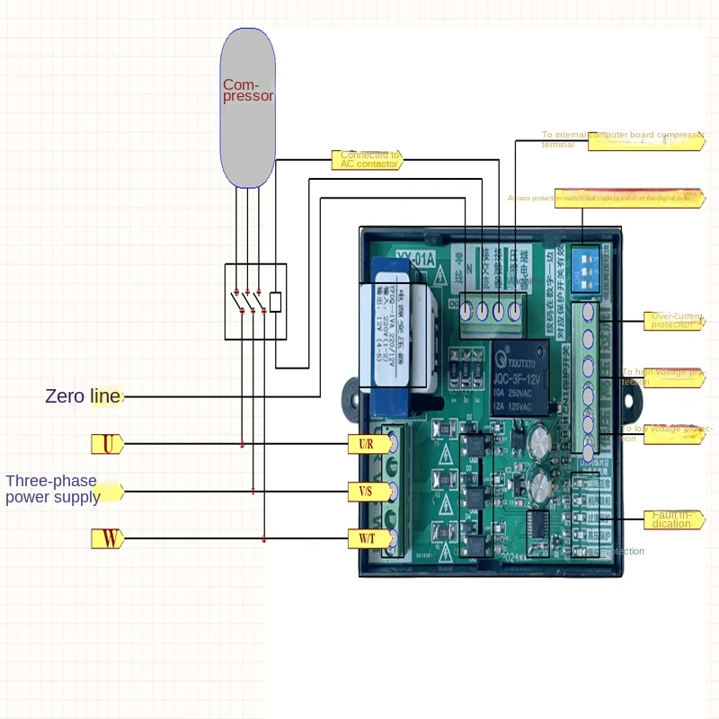 Air conditioner three-phase protector phase sequence phase-lost compressor computer board modification board phase sequence