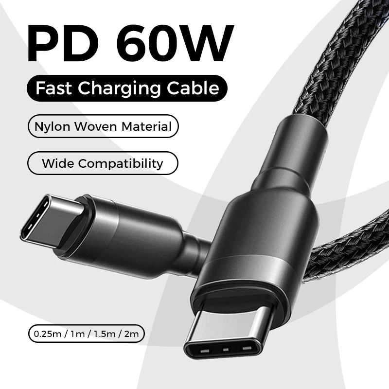 

PD 60W USB Type C To Type C Fast Charging Cable For iPhone 17 Air Pro Max Samsung Huawei Xiaomi Macbook Braided Wire Data Cord