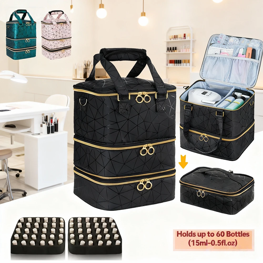 

Съемная трехслойная сумка для хранения лака для ногтей из искусственной кожи. Сумка для эфирного масла большой вместимости вмещает 60 бутылок.zwq.