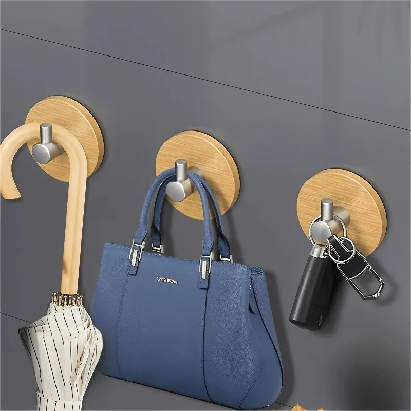 Natural Bamboo Hooks for Clothes Hats Holder Wall-mounted Punch Free Bathroom Towel Hanging Hook Wardrobe Kitchen Organizers