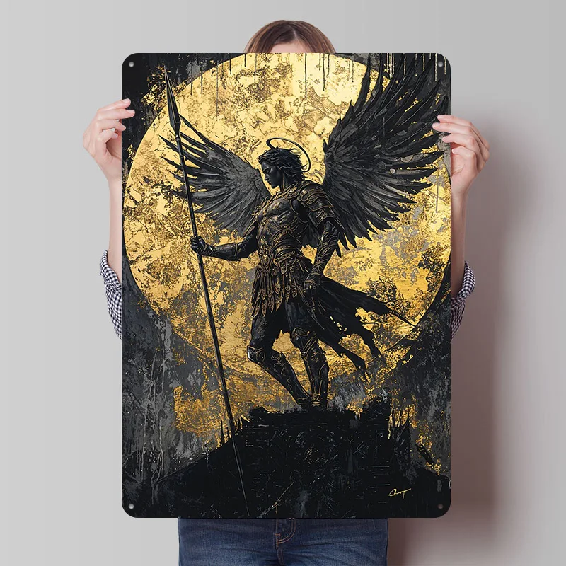 Winged Warrior With Spear Metal Poster Tin Signs Home Decoration Gaming Custom Metal Sign for Wall Art Decoration Vintage Decor