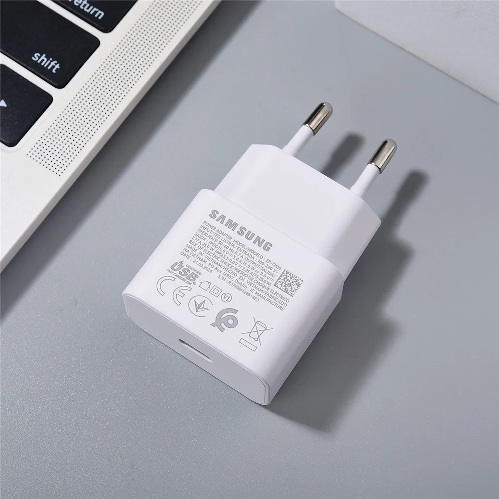 Samsung 25W Super Fast Charger USB C PD Wall Power Adapter For Galaxy S24 S23 S22 Ultra Note 20 10 Plus A55 A34 A13 F14 EP-T2510