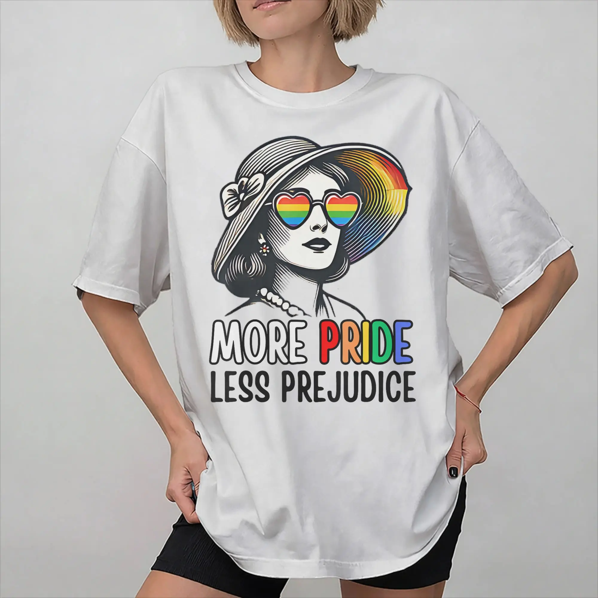 Graphic Printed More Pride Less Prejudice  T Shirt for Men Women  Pure Cotton T-shirts Short Sleeve Tops