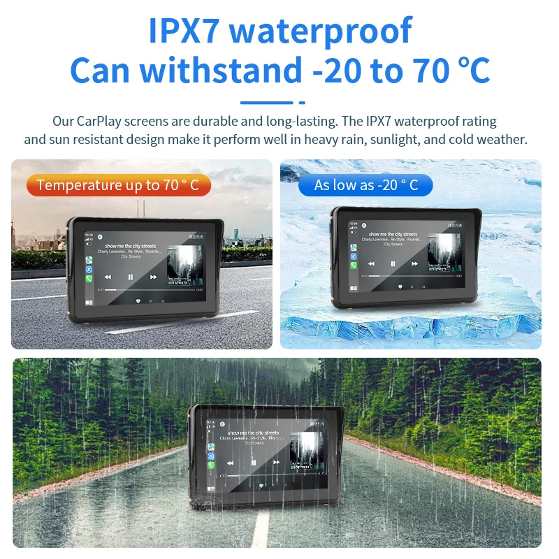 7 "Touchscreen Motorfiets Draadloze Carplay Android Auto Dual Bluetooth Verbinding Ipx7 Waterdicht Met Anti-Diefstal Apparaat