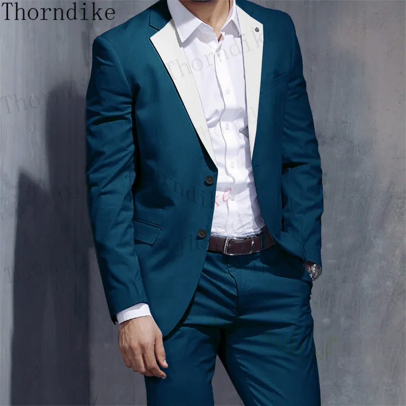 Thorndike Fashion Men's Casual Business Suit 2 Pieces Set Slim Plus Size Solid Color Straight Pants Suit For Wedding Party