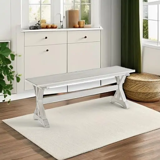 مقعد غرفة الطعام بدون ظهر من جيمستاون، أبيض عتيق #6