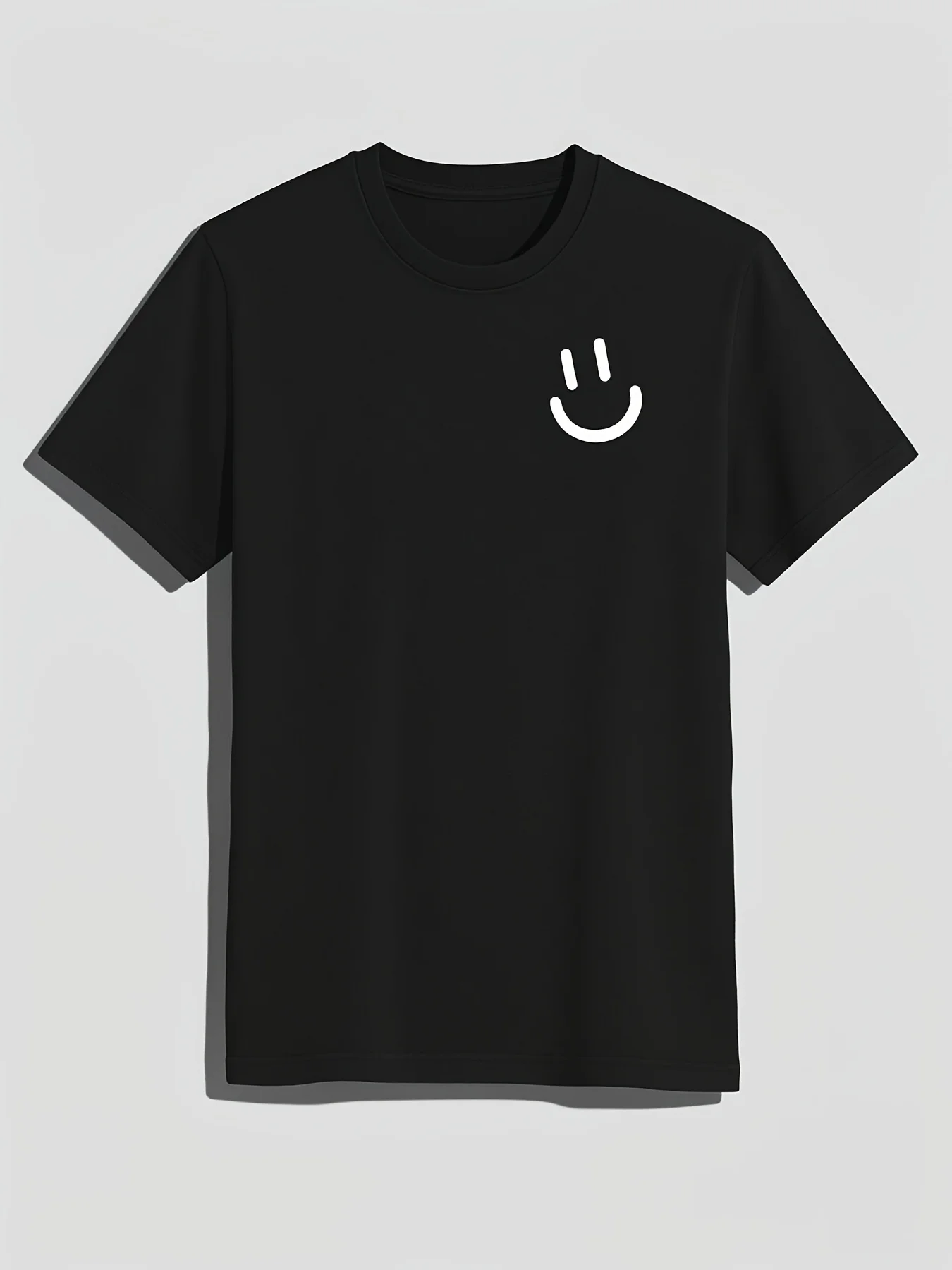 Men'S Casual Round Neck Short Sleeve Oversize Tshirt with Joyful Face Print Breathable Comfortable Summer Top Black with White Smiling Face Design Lightweight Stylish for Casual Attire Leisure CRetro Casual Short-Sleeved T-Shirt with Round Neck and