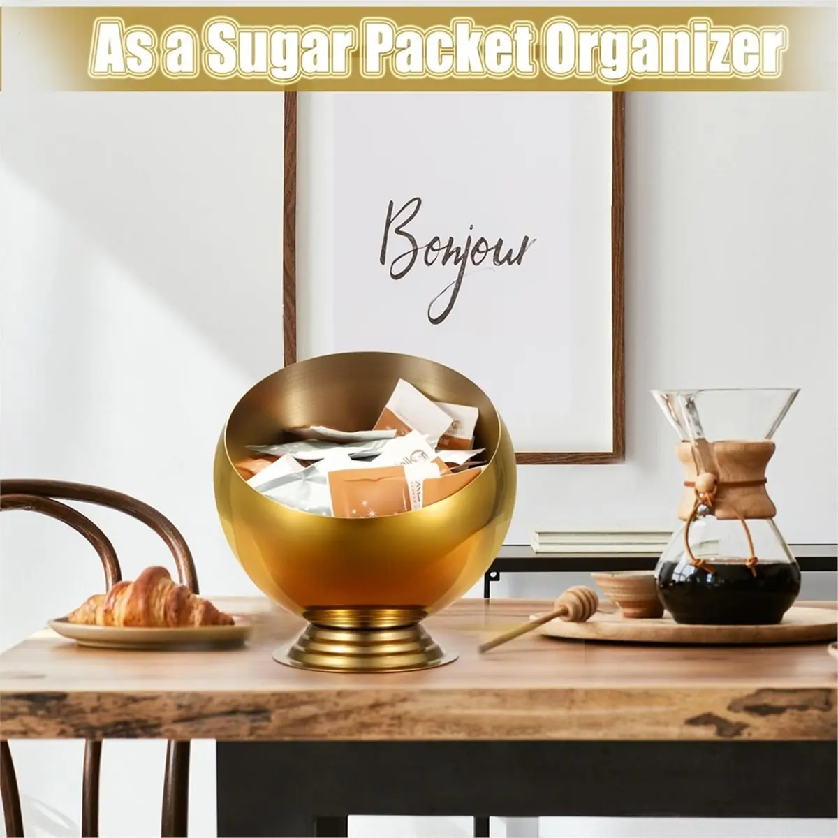 Coffee Pod Holder, Gold Metal Coffee Pod Storage for K Cup Vertuo , Creamer Organizer Candy Bowl