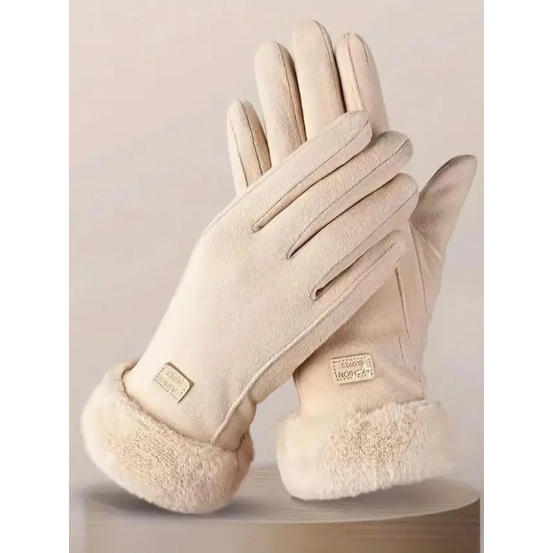 Women's Elegant Minimalist Solid Color Touch Screen Gloves, Elegant Fashion Windproof Warm Riding Gloves, Fuzzy  Gloves for Fall