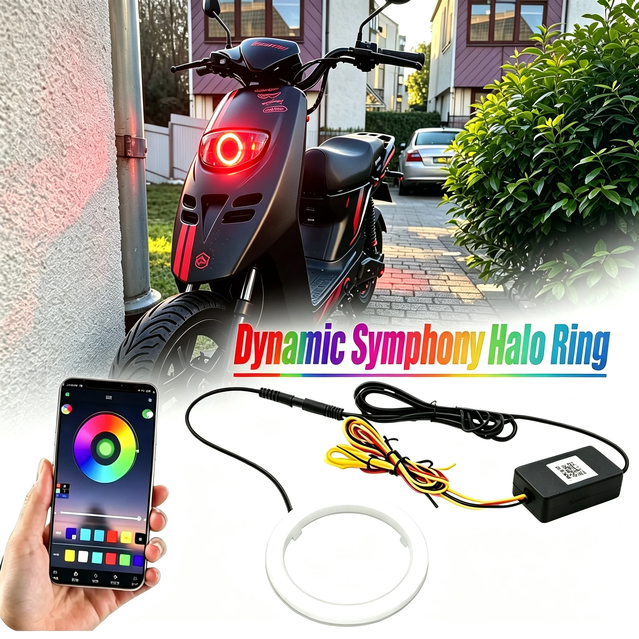1PC 12V 24V Motorcycle RGB Angel Eyes Halo Rings Lights with Turn Signal APP Bluetooth LED Motorcycle Retrofit DRL Headlight